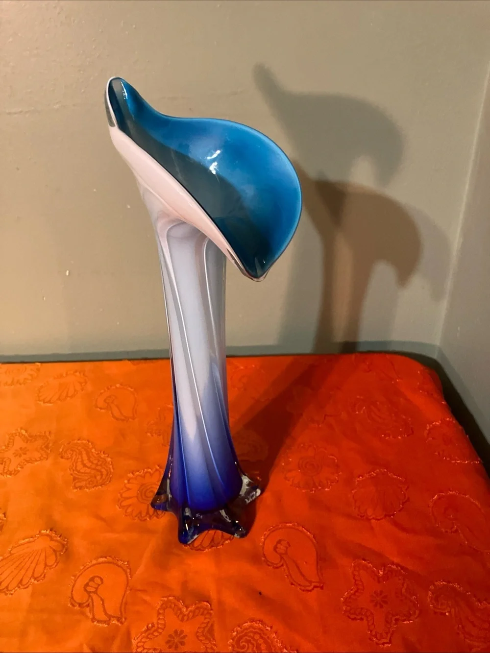 Jack in the Pulpit Cobalt Two Tones of Blue Lily Vase 12” T Art Glass